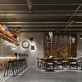 Stylish Bar Interior Design With Wooden Tables Chairs Pendant Lights Decorative Wall And Checkerboard Floor