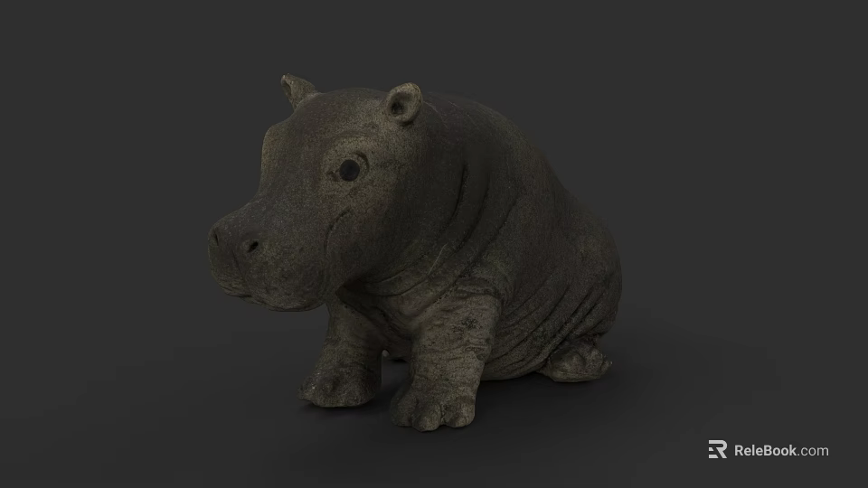 Cute Gray Hippo Stuffed Toy With Soft Texture And Sitting Posture Design 3d model 