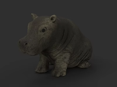 Cute Gray Hippo Stuffed Toy With Soft Texture And Sitting Posture Design 3d model