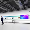Naked Eye 3D Content Display On Large Screen In Modern Hall With Businessman