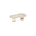 Luxury Modern Oval Marble Top Coffee Table With Artistic Stacked Pebble Shaped Two Tone Bases