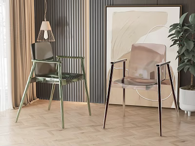 Modern Transparent Accent Chairs With Green And Dark Frames In Stylish Interior 3d model