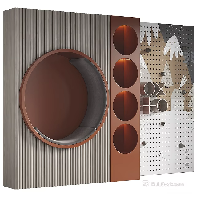 Kids Playground Play Equipment With Circular Brown Seats And Perforated Panels Featuring Animal Patterns 3d model 