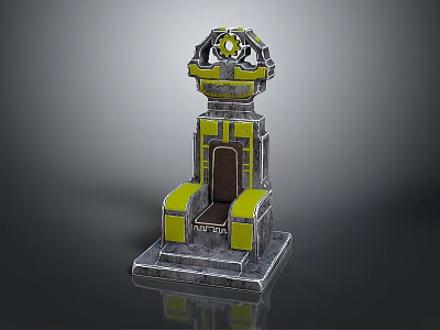 3D Model of Gray and Yellow Structure With Circular Top Design and Decorative Elements 3d model