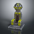 3D Model of Gray and Yellow Structure With Circular Top Design and Decorative Elements 3d model