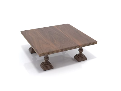Square Wooden Coffee Table With Natural Wood Grain And Decorative Column Legs 3d model