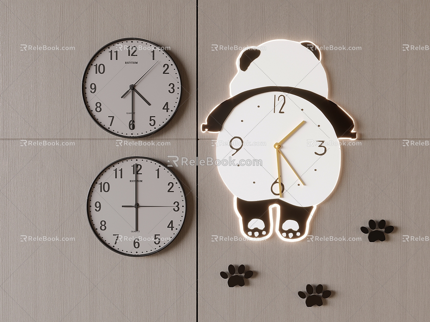 Decorative clock clock wall clock creative panda clock 3d model