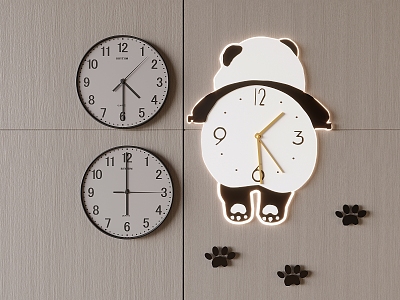 Decorative clock wall clock creative panda clock 3d model