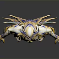 3D Fantasy Winged Warrior With Golden Blue White Armor And Ornate Details