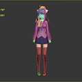 Game Movie Character Featuring Pink Hair Pink Coat Blue Skirt Red Stockings And White Shoes