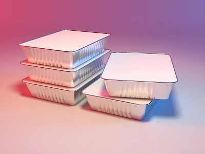 Stackable Square Aluminum Food Containers With Metallic Finish On Gradient Background 3d model