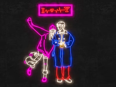 Neon Decorative Lights With Dancing Figure Holding Drink And LOVE Sign 3d model