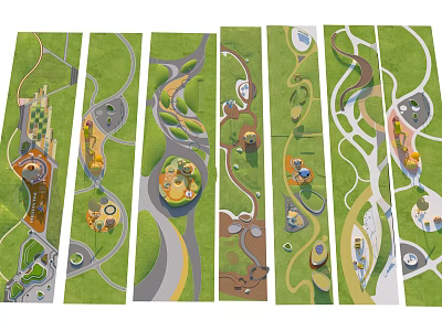 Diverse Park Landscape Design With Curved Paths Green Areas And Circular Plazas 3d model