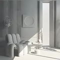Green Modern Armchair With Side Table Vase Gray Wall And City View