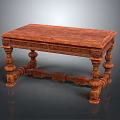 Classic Wooden Table With Carved Legs Drawer And Intricate Base Design