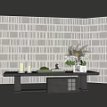Elegant Modern Interior With Textured Panel Wall And Black Console Table With Flowers 3d model
