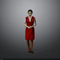 Woman In Red Uniform Standing With Hands Crossed Against Gray Background