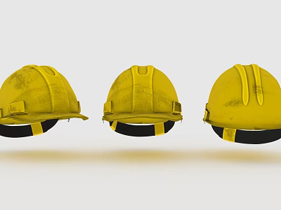 Three Yellow Hard Hats With Black Straps For Construction Work Safety 3d model