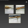 Modern Picture Frames with Abstract Paintings in White Brown Blue Hues and Slim Metal Frames
