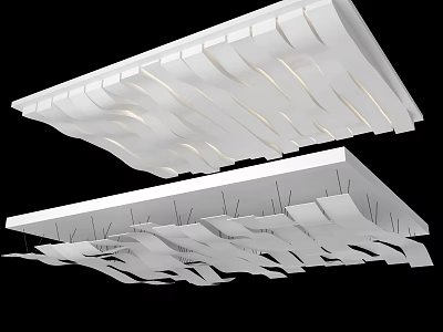 Modern White Suspended Ceiling With Wavy Design And Decorative Lighting 3d model