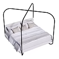 Modern Double Bed with Black Arched Frame White Bed Sheets and Gray Pillows