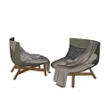 Modern Leisure Chairs Wooden Frame Light Wood Gray Fabric with Checkered Pillow and Throw Blanket