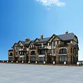 Semi Detached Villa Exterior Architecture With Tudor Style Stone Wood Facade And Chimneys