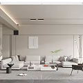 Modern Living Room Interior With White Sectional Sofa Coffee Table Area Rug And Wall Art