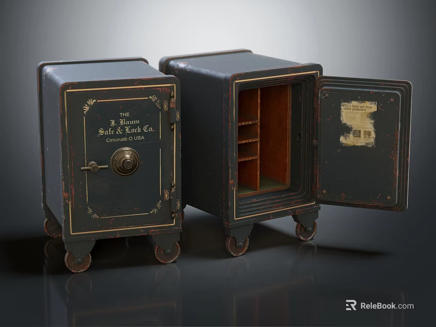 Commercial Safes With Wheels Closed And Open Doors Featuring Interior Shelves 3d model 