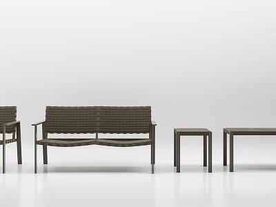 Dark Brown Woven Outdoor Chairs With Modern Minimalist Design And Matching Bench Small Tables 3d model