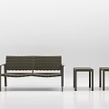 Dark Brown Woven Outdoor Chairs With Modern Minimalist Design And Matching Bench Small Tables