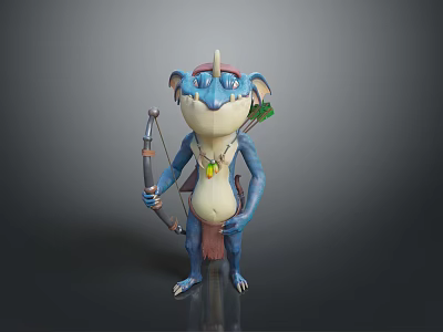 Cartoon Fantasy Game Movie Character With Blue Skin Large Ears Feather Headdress Necklace Holding Staff 3d model