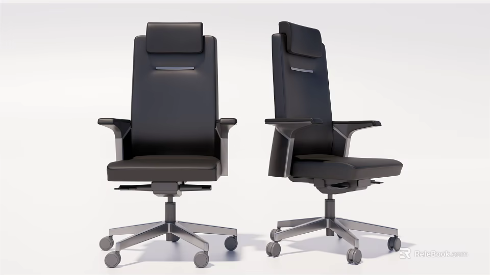 Modern Black Office Chair With High Back Armrests And Swivel Wheel Base 3d model 
