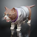 Adorable Brown And White Cat Wearing White Coat Purple Bow Tie And Glasses