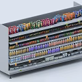 Multi Tiered Retail Display Shelf Stocked With Colorful Packaged Products In Various Colors