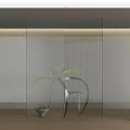 Modern Frosted Glass Partition With LED Lighting And Indoor Plant In Interior