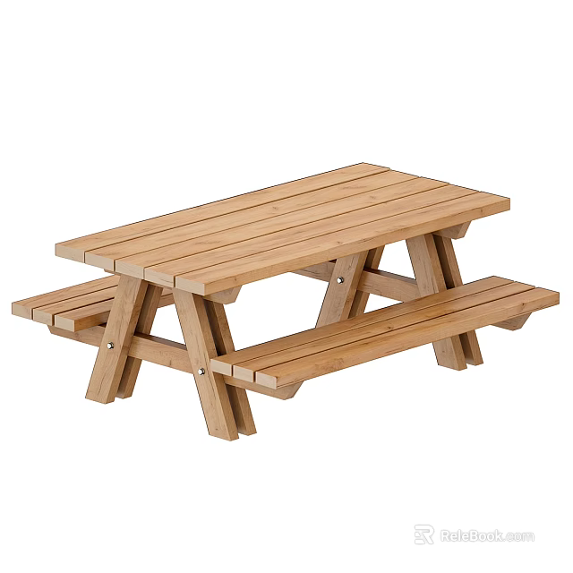 Durable Wooden Outdoor Picnic Table With Built In Benches Natural Wood Finish Design 3d model 