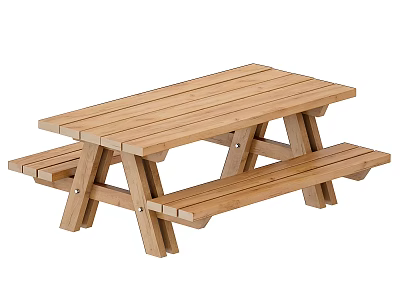 Durable Wooden Outdoor Picnic Table With Built In Benches Natural Wood Finish Design 3d model