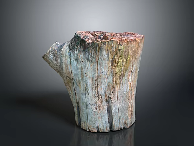 Natural Wooden Stump Planter With Green Plant Growth And Rustic Texture 3d model