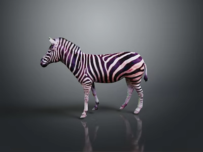 Game and Movie Character Zebra with Black White Stripes Standing on Gray Background with Reflection 3d model