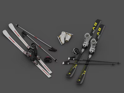 Complete Set of Quality Ski Equipment With Skis Poles Boots And Bindings 3d model