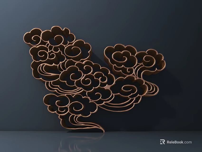 Intricate Golden Cloud Pattern Carving Design For Traditional Home Decor 3d model
