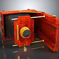 Red Wooden Vintage Digital Camera With Brass Accents And Folding Design