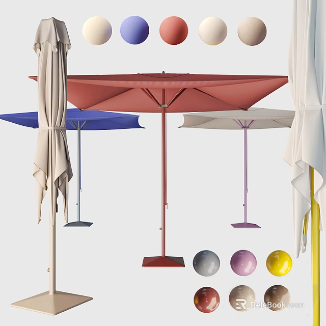 Colorful Outdoor Sunshade Umbrella With Various Colors And Sturdy Base Design 3d model 