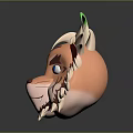 Cartoon Tiger Head 3D Model With Blue Eyes White Mane And Green Top Decoration