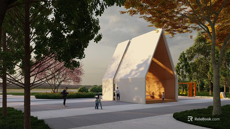 Modern Pergola With White Exterior And Wooden Structure In Outdoor Park Space 3d model 