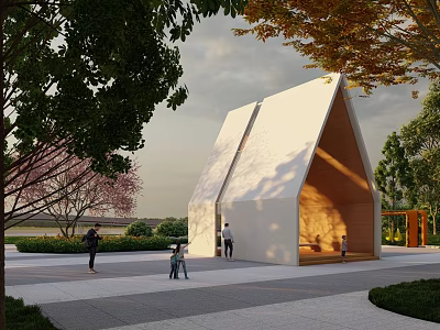 Modern Pergola With White Exterior And Wooden Structure In Outdoor Park Space 3d model
