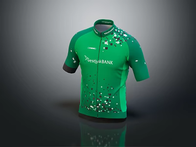 Green Short Sleeve Cycling Jersey Featuring NORISH BANK Print And Decorative Speckles 3d model