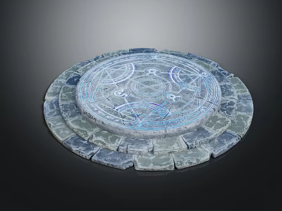 Circular Stone Disk With Intricate Rune Patterns And Surrounding Stone Slabs 3d model