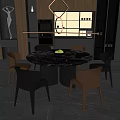 Modern Dining Space With Round Marble Table And Brown Black Mixed Chairs 3d model